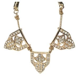 Baublebar Art Deco Sparkle Clear Crystal Gold Tone Chain Necklace Holiday Dressy